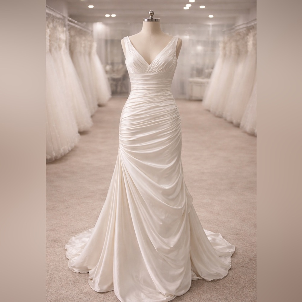 Madison Collection Ivory Satin Wedding Gown – Style 5519 – Size 8 – Corset Back